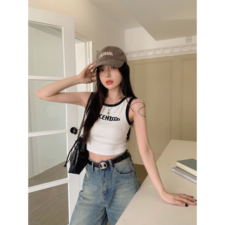 Áo Hai Dây Thêu Họa Tiết Chữ I Màu Trắng Thời Trang Mùa Hè Quyến Rũ Cho Nữ