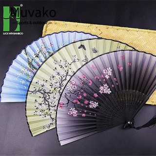 MUVAKO Quạt Xếp Cầm Tay Bằng Lụa Họa Tiết Hoa Phong Cách Trung Hoa Cổ Điển