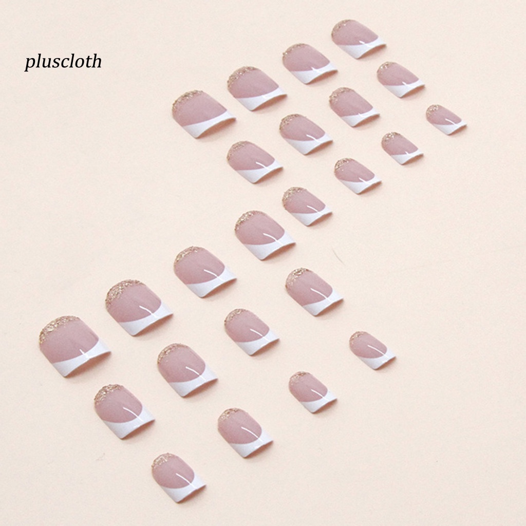 &lt; Pluscloth &gt; Set 24 Móng Tay Giả Hình Vuông Ngắn Hai Màu Lấp Lánh Có Thể Tháo Rời Phong Cách Pháp Cho Nữ Sử Dụng Tại Nhà /
