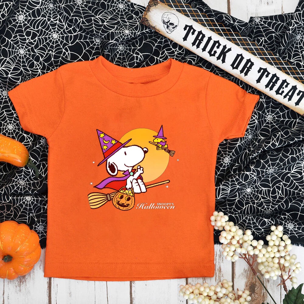 Halloween Snoopy In Hình Hoạt Hình Áo Thun Nữ Tay Ngắn Cổ Tròn Cam Halloween Áo