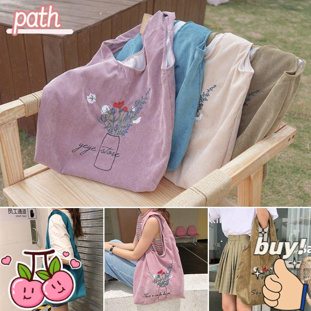 PATH Túi Tote Đeo Vai Sức Chứa Lớn Bằng Vải Nhung Kẻ Bền Bỉ
