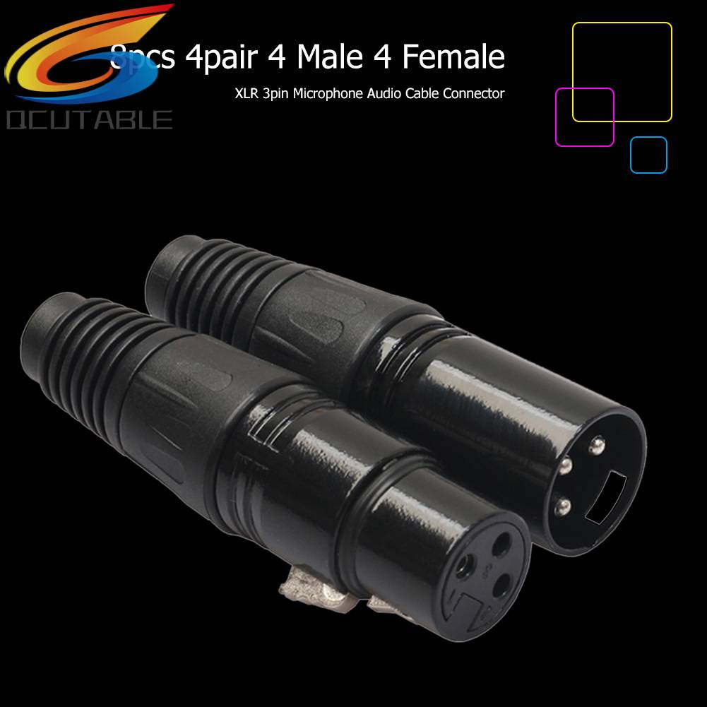 Set 8 Đầu Nối Dây Cáp Âm Thanh Micro 4 Male 4 Female XLR 3Pin Màu Đen