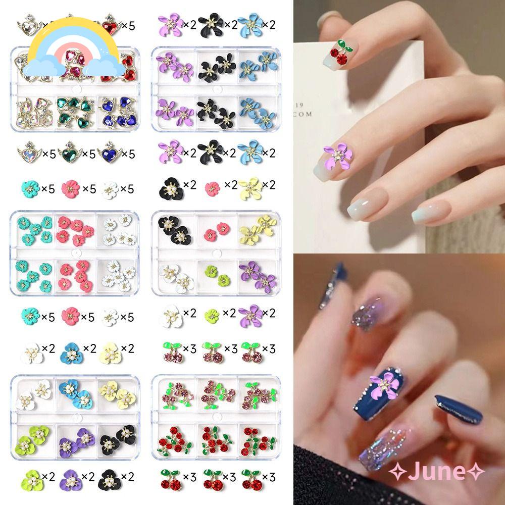 JUNE Miếng Dán Trang Trí Móng Tay Xinh Xắn|Hộp Phụ Kiện Trang Trí Móng Tay Charms