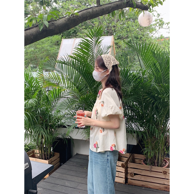 SUXI Áo Sơ Mi Tay Ngắn Trễ Vai Dáng Rộng Thêu Hoa Thời Trang Mùa Hè Phong Cách Hàn Quốc