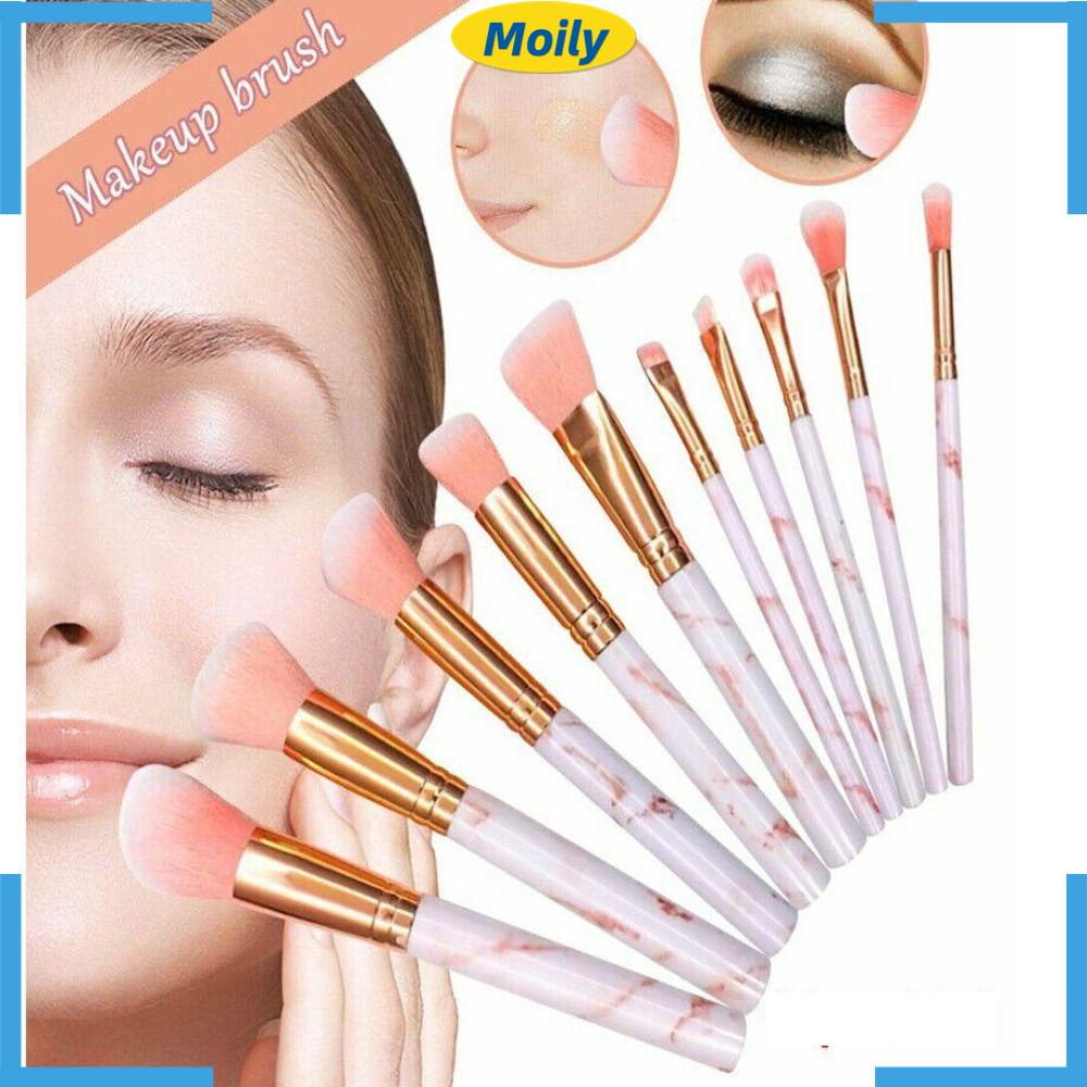 MOILYVN Set 10 Cọ Trang Điểm Kabuki Tay Cầm Họa Tiết Vân Đá Thời Trang