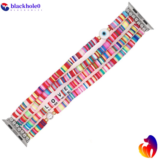 Dây Đeo Đồng Hồ Dạng Chuỗi Hạt Mềm Co Giãn Phong Cách Boho Cho Iwatch