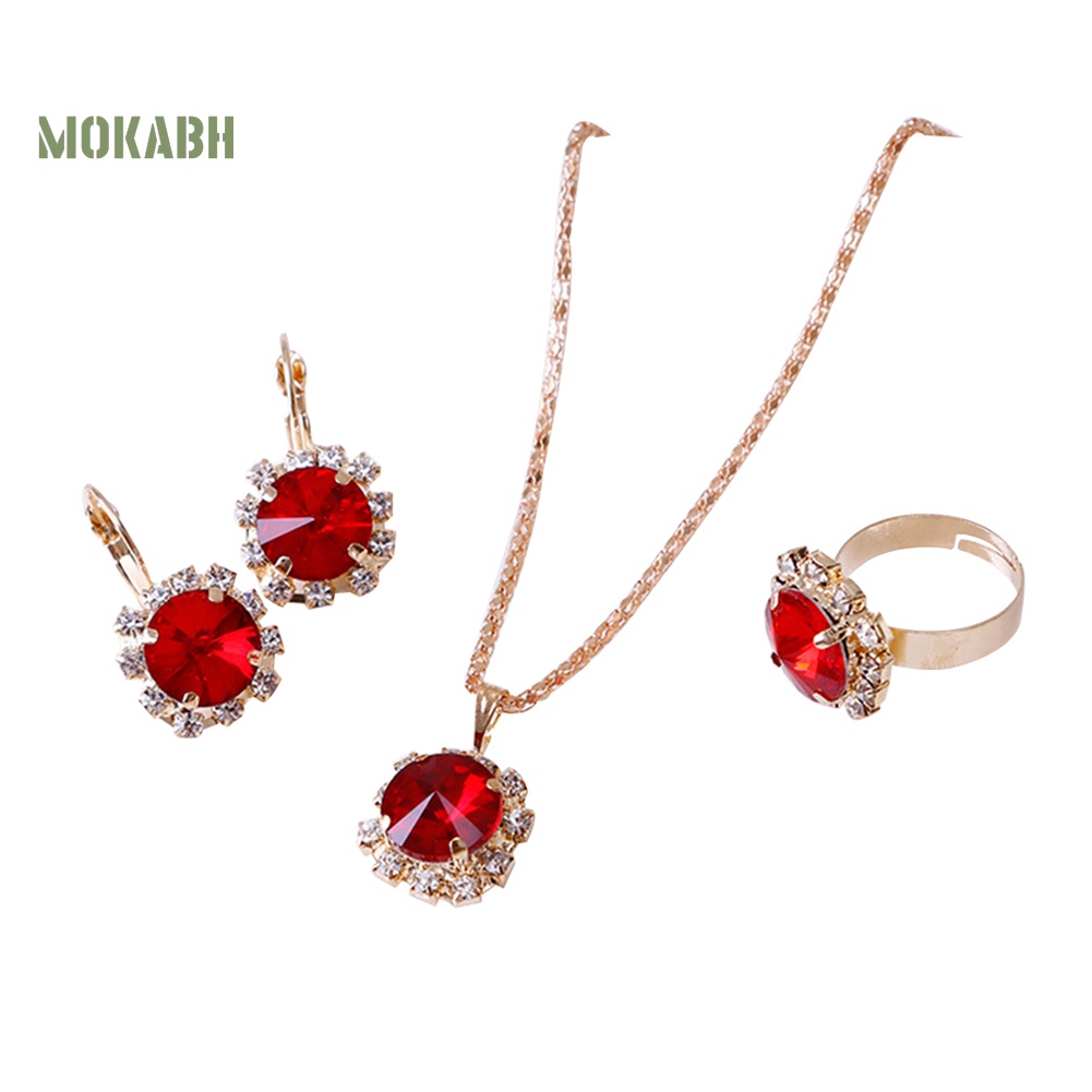 Bộ Vòng cổ + Nhẫn + Bông Tai Hình Tròn Đính Đá Thời Trang Cho Nữ