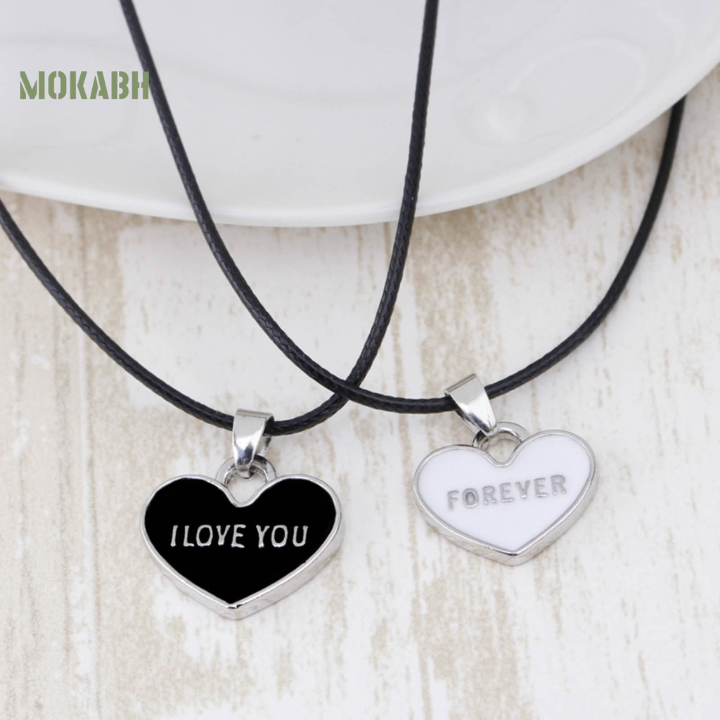 1 Cặp Vòng cổ Mặt Trái Tim Trắng Đen In Chữ I Love You Forever Dành Cho Cặp Đôi