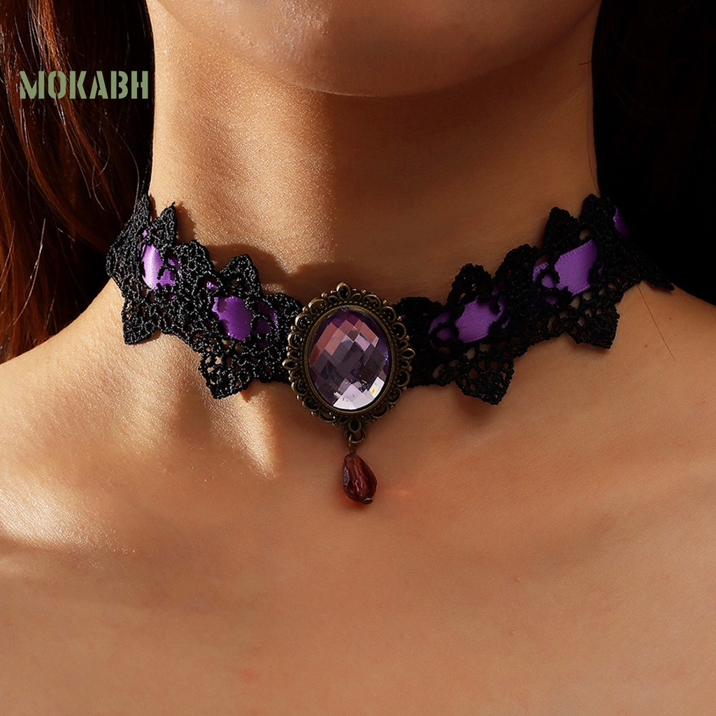 [Mok Abh] Vòng Cổ Choker Dây Bện Đính Đá Giả Phong Cách Gothic Punk