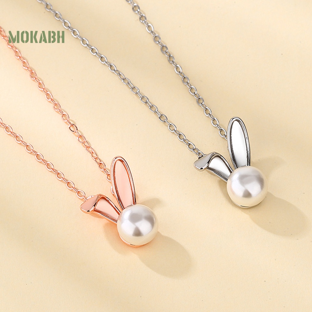[Mok Abh] Vòng cổ Mảnh Mặt Hình Con Thỏ Đính Ngọc Trai Nhân Tạo Không Gây Dị Ứng Thời Trang Cho Nữ