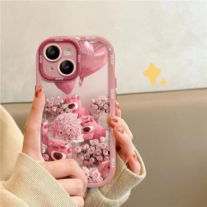 Ốp Điện Thoại In Hình Gấu Và Dâu Tây Cho iPhone 14 / 13pro / 12pro 14 13 12 11 X