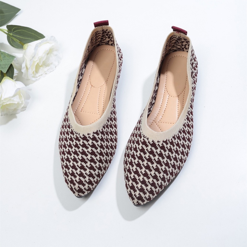 Giày Búp Bê Cao Nữ Su Mềm Hở Ngón Mũi Nhọn Phối Lưới Thoáng Khí Thời Trang