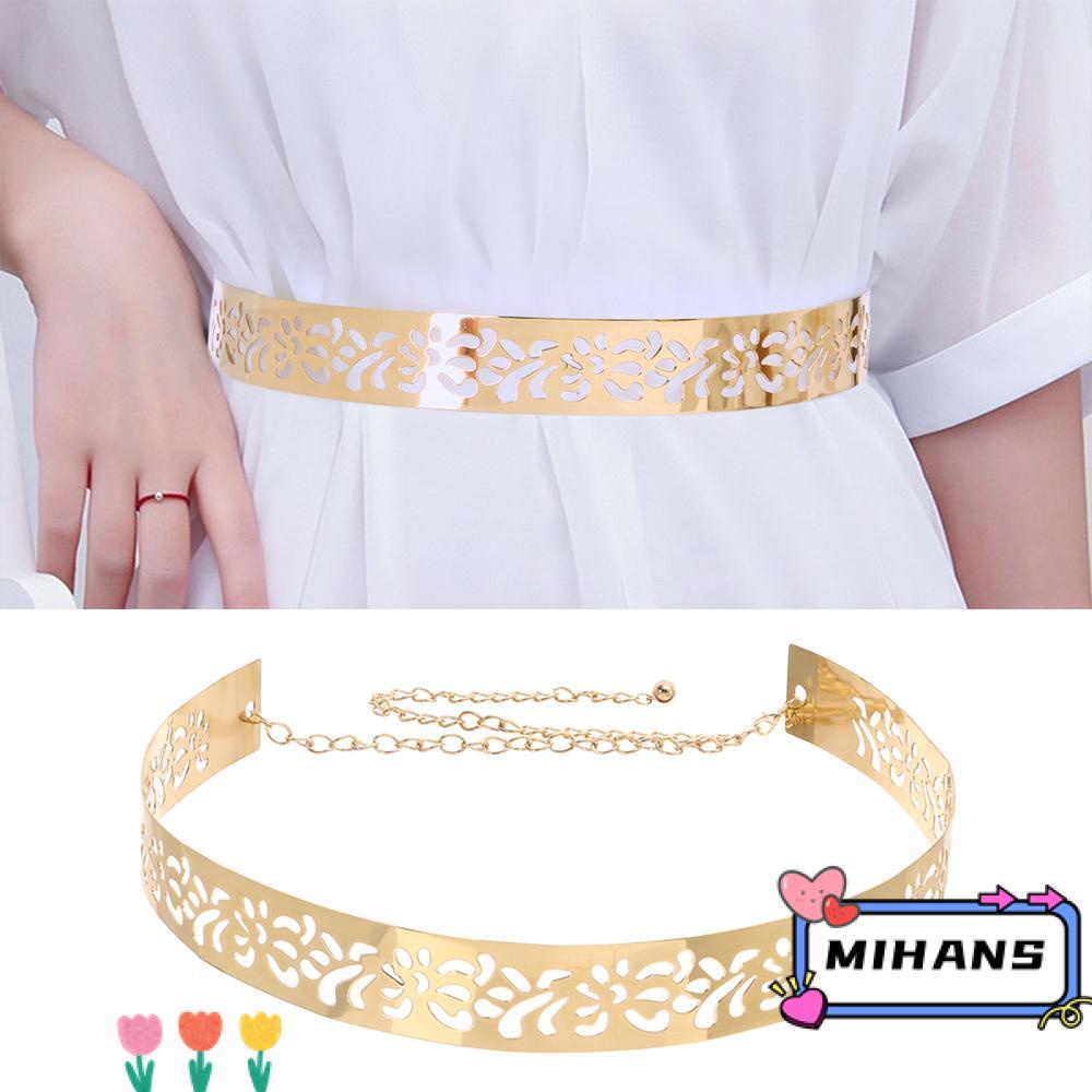 MIH Thắt Lưng Bản Rộng Bằng Kim Loại Đính Kim Sa Lấp Lánh Sang Trọng Có Thể Điều Chỉnh