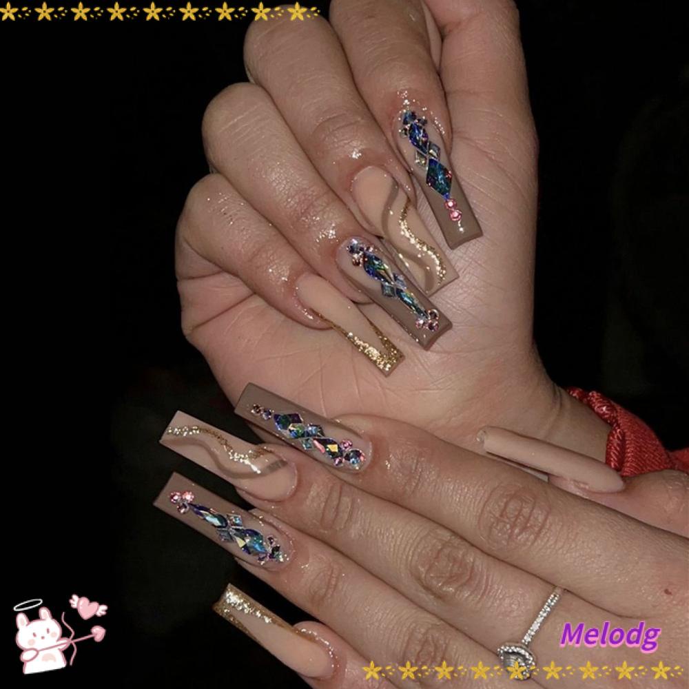 MELODG Hộp 24 Móng Tay Giả Che Phủ Toàn Diện Có Kim Tuyến Lấp Lánh Có Thể Tháo Rời