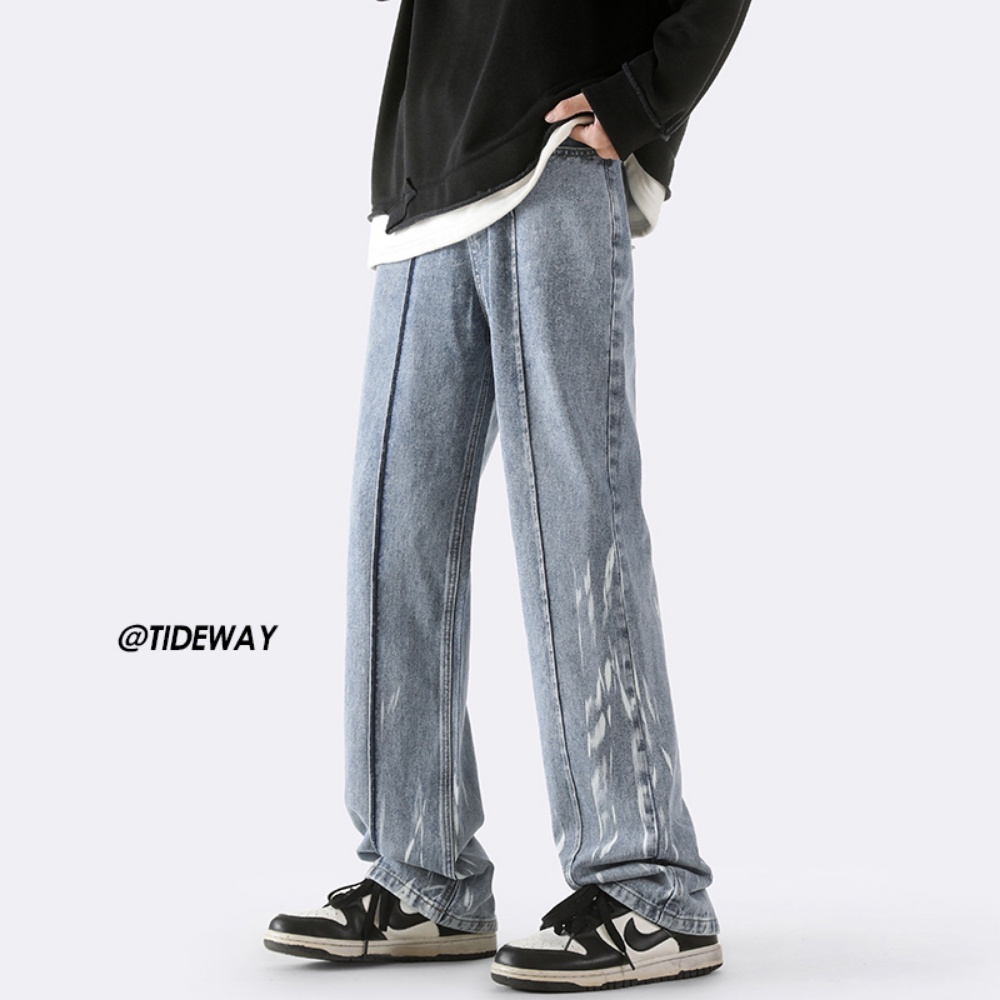 Quần Jean Nhuộm Đen Xám Ống Rộng Phong Cách Đường Phố Mỹ Thời Trang Mùa Hè Cho Nam
