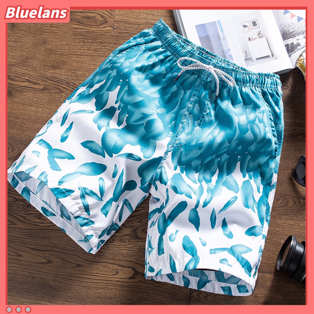 [BLS] Quần Đùi Đi Biển Dáng Rộng Eo Co Giãn In Hình Lông Vũ Nhiều Màu Sắc Mùa Hè