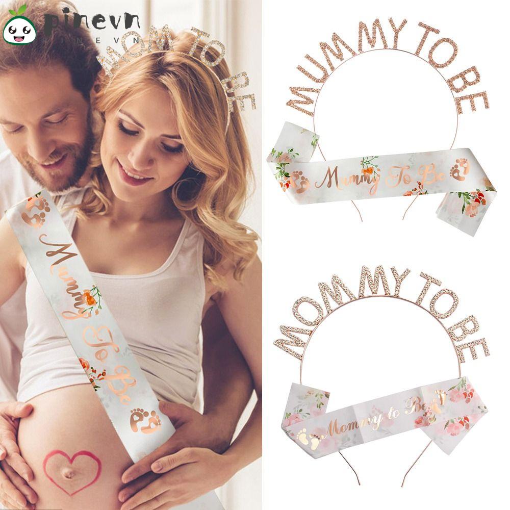 Pinevn Băng Đô Màu Hồng In Chữ MOM TO BE, MOM TO BE Sash