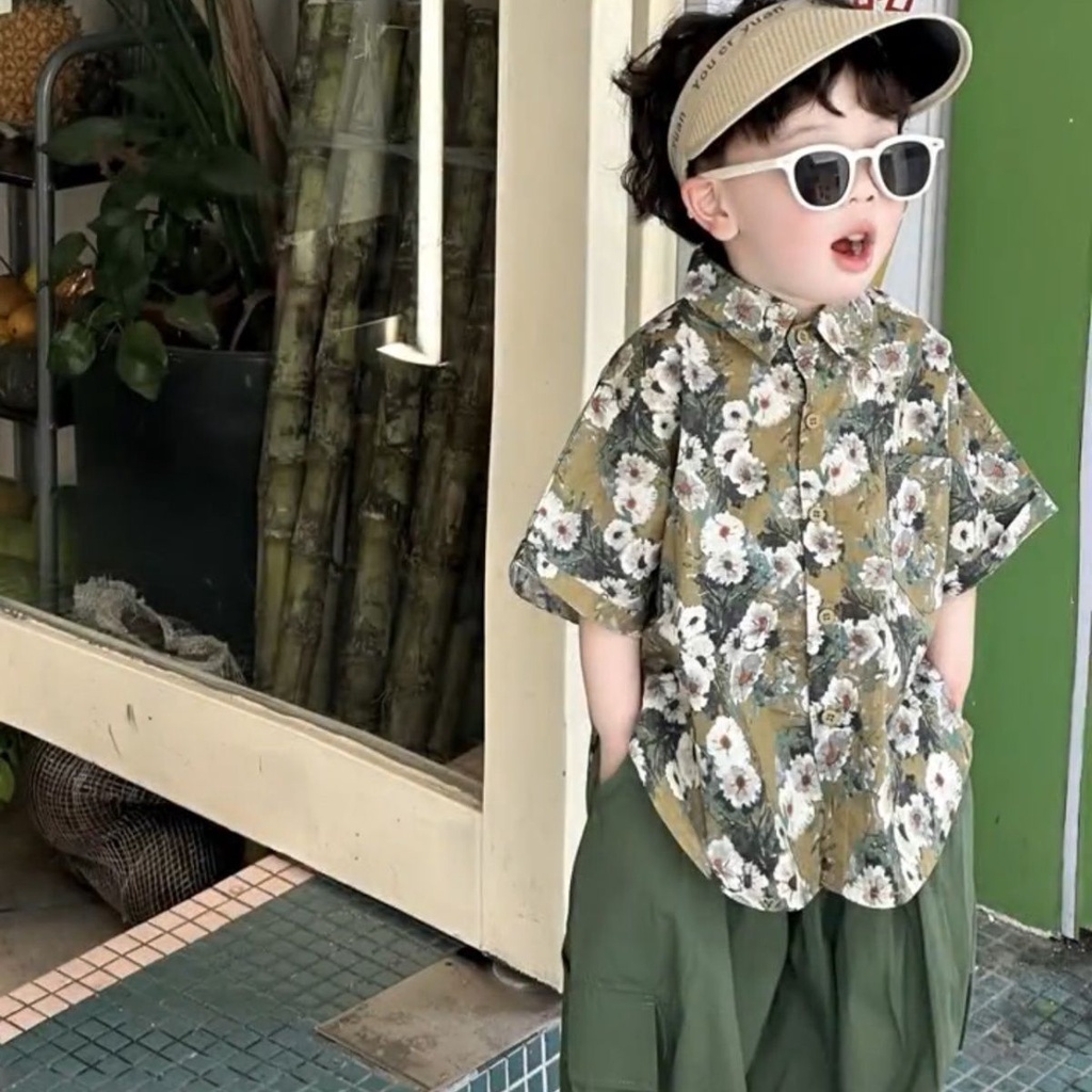 Áo Sơ Mi Ngắn Tay Họa Tiết Hoa Phong Cách Hàn Quốc Thời Trang Mùa Hè Cho Bé Trai