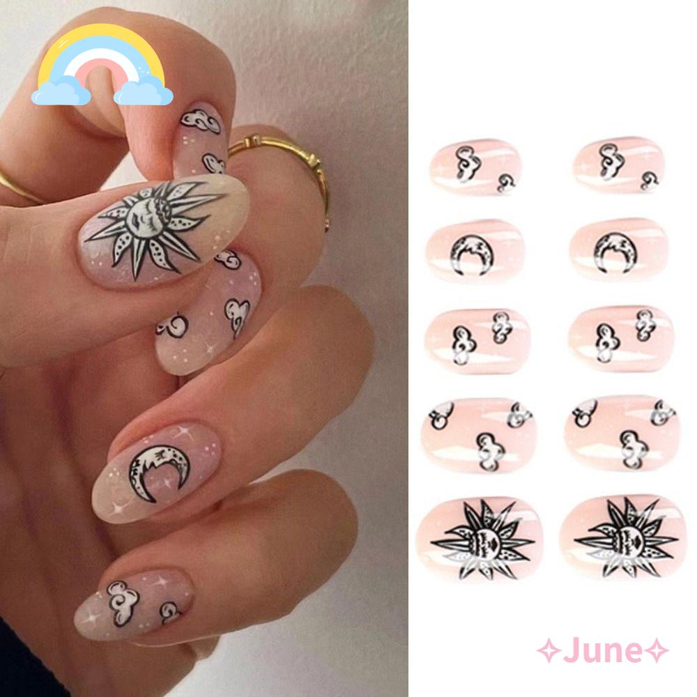 JUNE Bộ 24 Móng Tay Giả Hình Trăng Sao