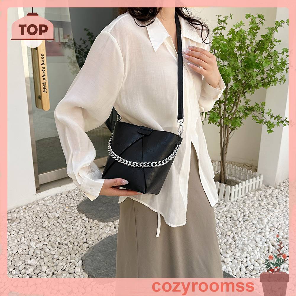 Túi Xách Da PU Phối Dây Xích Kim Loại Thoáng Khí Thời Trang Cho Nữ