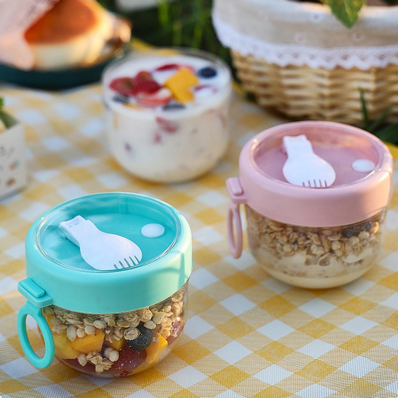 Hộp Nhựa Đựng Hạt Oats 20Oz Có Nắp Đậy Và Muỗng Tiện Dụng