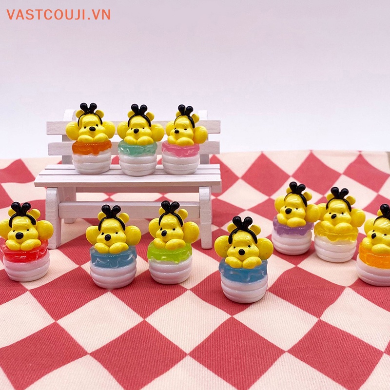 Móc Khóa Hình Chú Gấu Winnie Bằng Nhựa Resin Màu Dạ Quang DIY