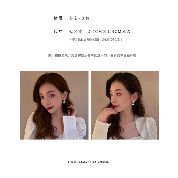 Bông Tai Mạ Bạc 925 Hình Vuông Đính Đá Thời Trang Dành Cho Nữ