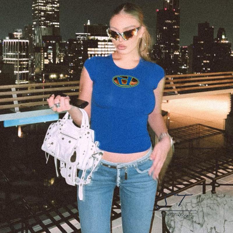 Áo Croptop Tay Ngắn Cổ Tròn In Họa Tiết Phong Cách Đường Phố Thời Trang Xuân Hè Cho Nữ