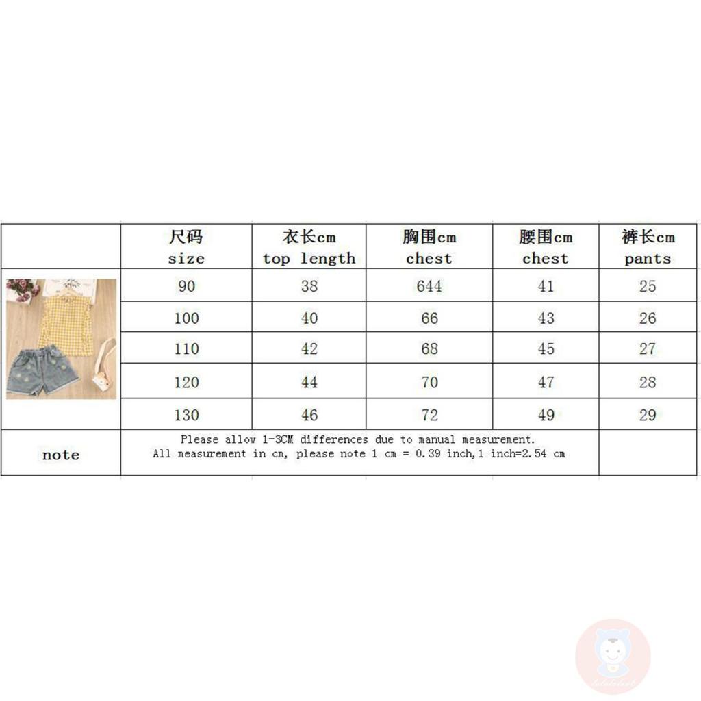 Set Áo Sát Nách Kẻ Sọc Caro + Quần Short Denim In Hoa Cúc Xinh Xắn Cho Bé Gái Laa