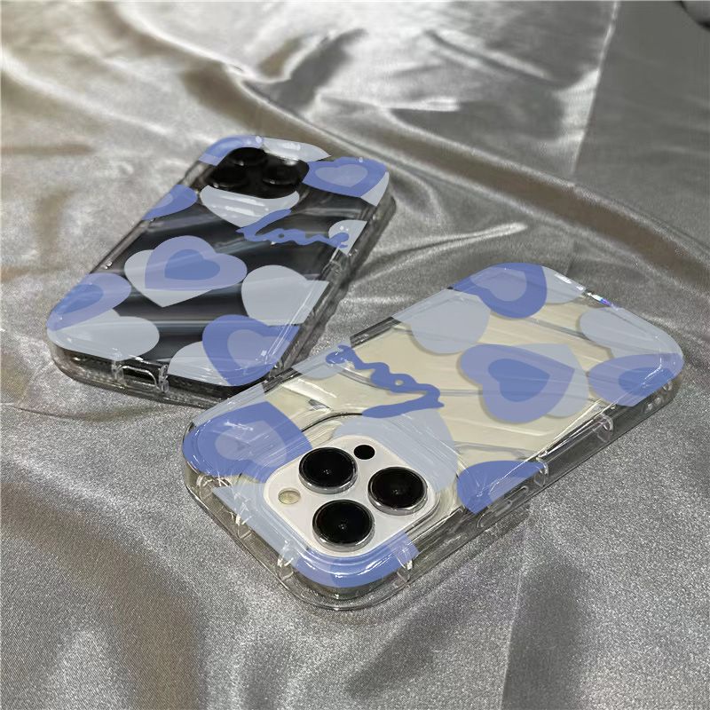 Ốp Điện Thoại Mềm Trong Suốt Họa Tiết Trái Tim Dễ Thương Cho iPhone14promax11 78xr / Blue 1312