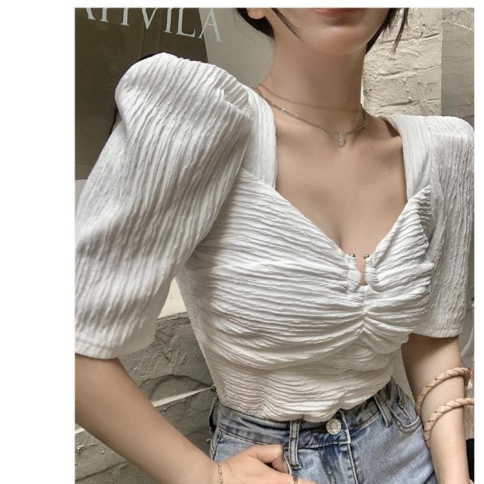 Áo Sơ Mi Chiffon Cổ Vuông Màu Trắng Thời Trang Mùa Hè Cho Nữ