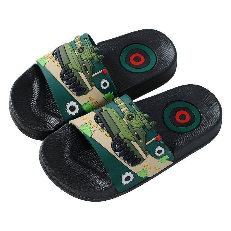 Dép Trẻ Em Bé Trai Dép Trẻ Em Hoạt Hình Xe Tăng In Hình Dép Trẻ Em Mùa Hè Bé Trai Dép Đi Trong Nhà Dễ Thương Đế Mềm Trẻ Em Dép Phòng Tắm Chống Trơn Trượt Sandal Bé Trai Dép