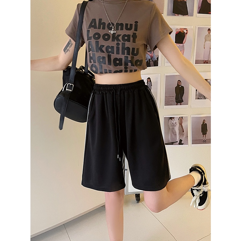 SUXI Quần Short Thể Thao Lưng Cao Dáng Rộng Kẻ Sọc Thời Trang Mùa Hè Cho Nữ