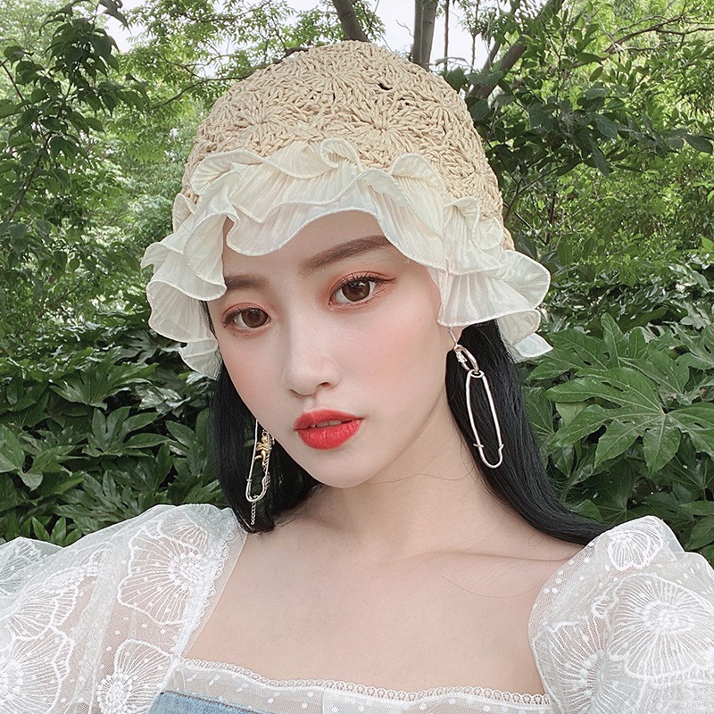 Mũ Cói Chống Nắng Phối Ren Xinh Xắn Thời Trang