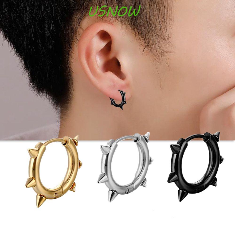 USNOW Bông Tai Dạng Vòng Bằng Thép Không Gỉ Phong Cách Punk Đơn Giản Thời Trang Cho Nam Và Nữ