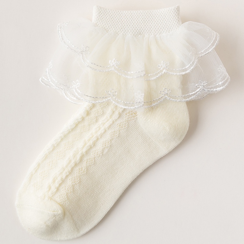 Vớ Công Chúa Chất Liệu Cotton Mỏng Phối Ren Màu Sắc Trơn Thời Trang Mùa Hè Cho Bé Gái