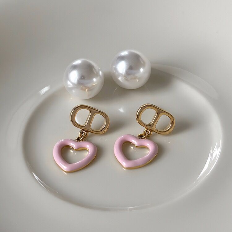 Bông Tai Bạc Đính Ngọc Trai Họa Tiết Chữ Love Màu Hồng Nữ Tính