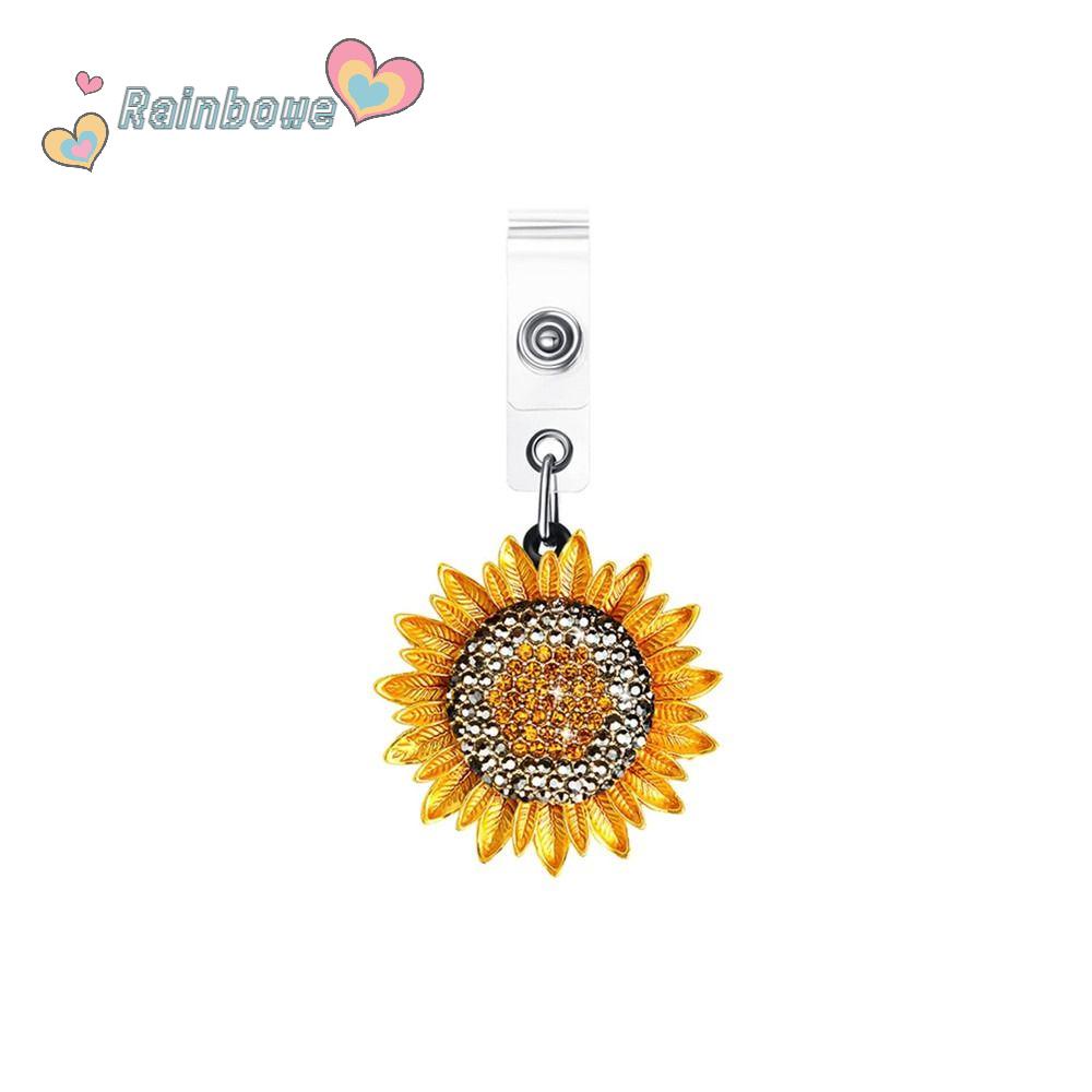 Kẹp Thắt Lưng Màu Cầu Vồng / Vàng Kim Đựng Thẻ ID Hình Hoa Hướng Dương Bằng Hợp Kim Giá Đỡ Huy Hiệu Có Thể Thu Gọn Tiện Dụng Cho Văn Phòng