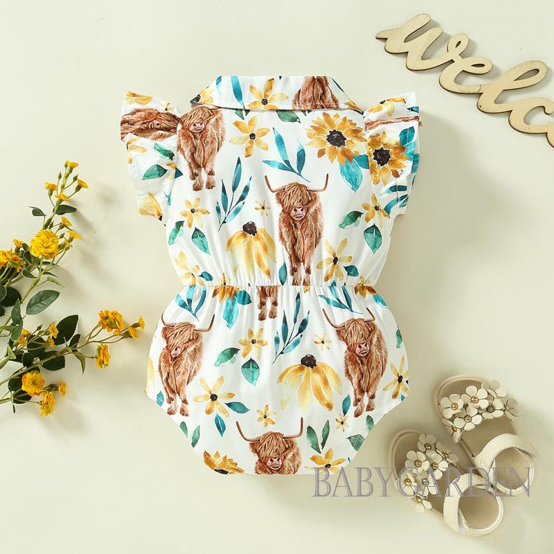 Bộ Áo Liền Quần Tay Cánh Tiên In Họa Tiết Xương Rồng / Bò Sữa Dễ Thương Thời Trang Mùa Hè Cho Bé Gái 0-12 Tháng Tuổi