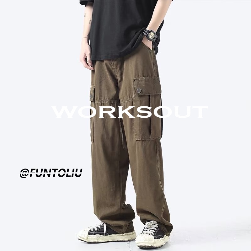 WORKSOUT Quần Túi Hộp quần nam ống rộng quần 2023 NEW WS062895