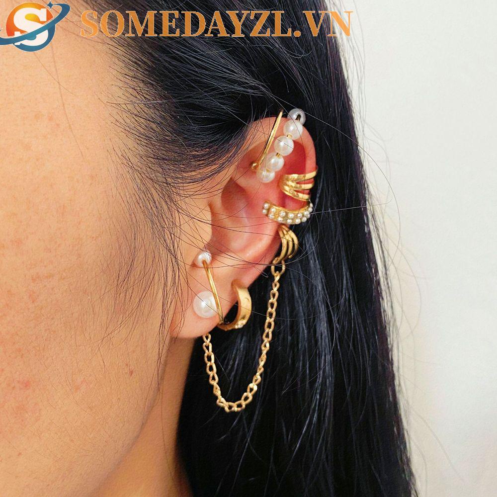 SOMEDAYZL Set 8 Khuyên Kẹp Vành Tai Không Xỏ Lỗ Phong Cách Hàn Quốc Cá Tính Dành Cho Nữ
