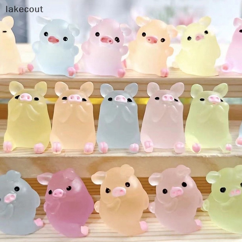 Set 1 / 5 Mô Hình Chú Heo Dạ Quang Mini Bằng Nhựa Resin Trang Trí Bảng Điều Khiển Xe Hơi / Nhà Cửa DIY