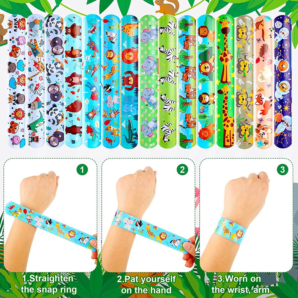 Set 10 Vòng Tay Đồ Chơi Hình Tròn In Hình Khủng Long / Động Vật / Nàng Tiên Cá / Không Gian / Kỳ Lân Cho Bé