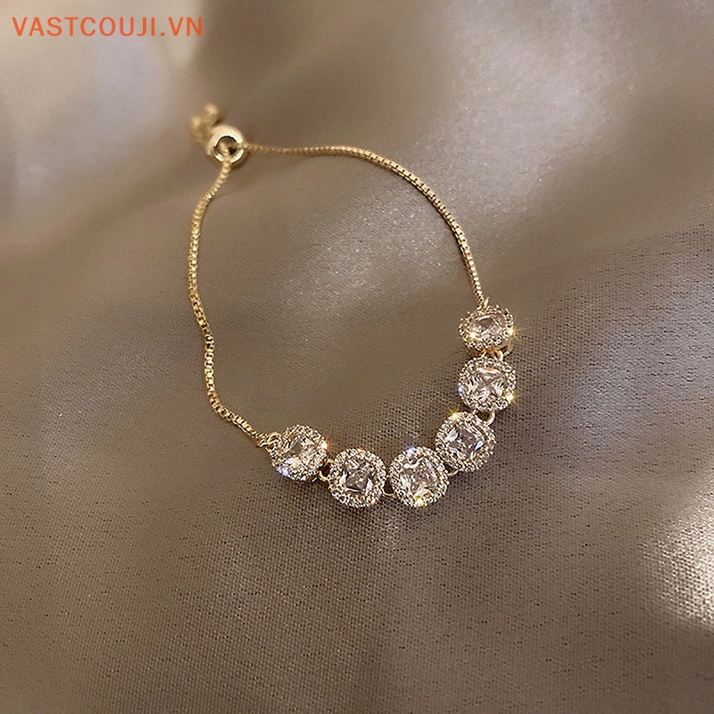 Vòng Tay Mạ Vàng Đính Đá Lấp Lánh Chất Lượng Cao Có Thể Điều Chỉnh