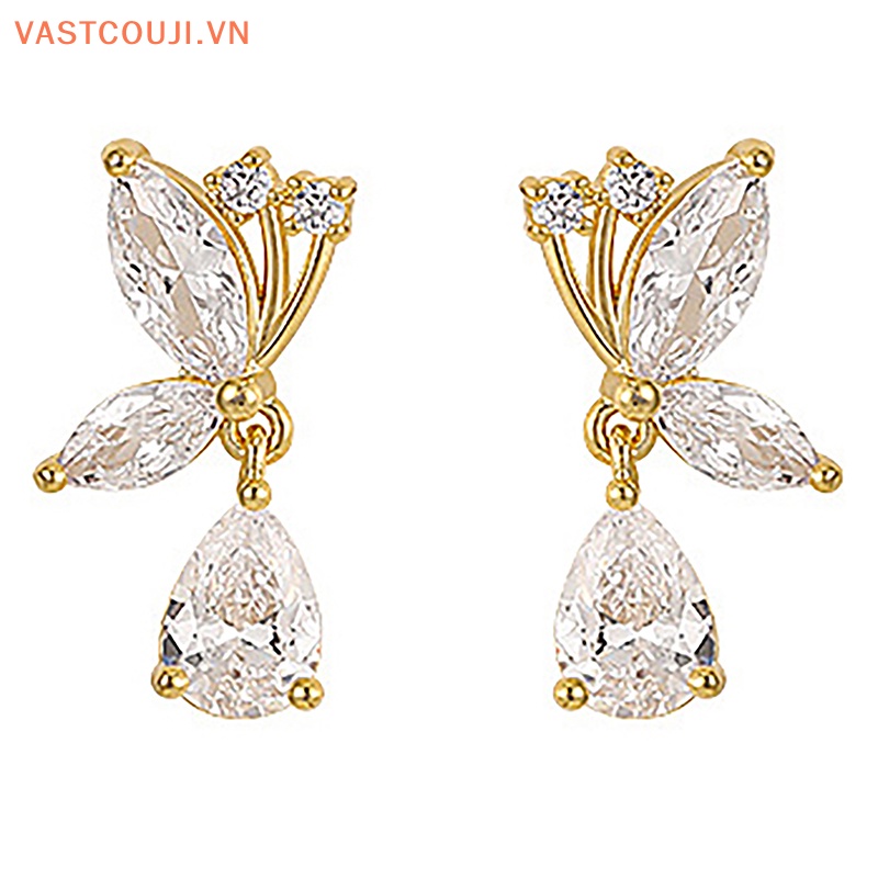 1 Đôi Bông Tai Bạc Hình Bướm Đính Đá Zircon Sáng Bóng Thời Trang Dành Cho Nữ