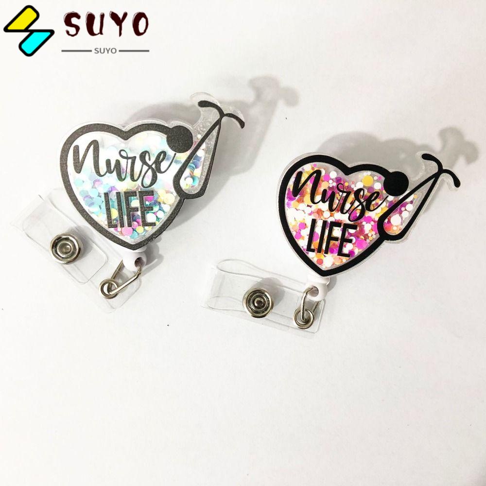 SUYO Túi Đựng Thẻ Id / Huy Hiệu Màu Hồng Hình Trái Tim Dễ Thương Có Thể Thu Gọn Cho Y Tá