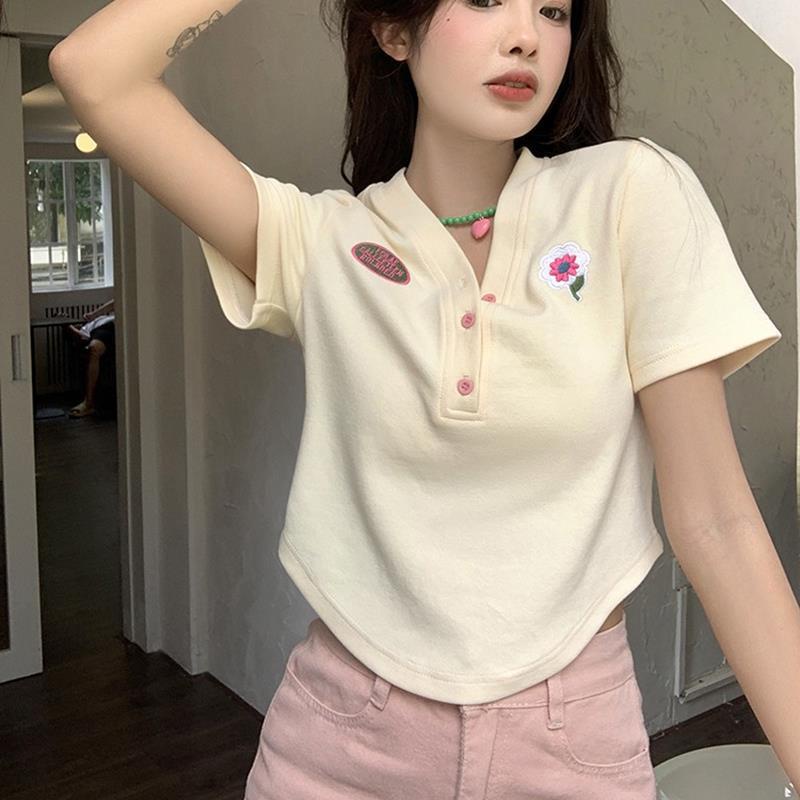 Áo Thun Ngắn Tay Cổ Chữ v Màu Sắc Mơ Mộng Thời Trang Cho Nữ