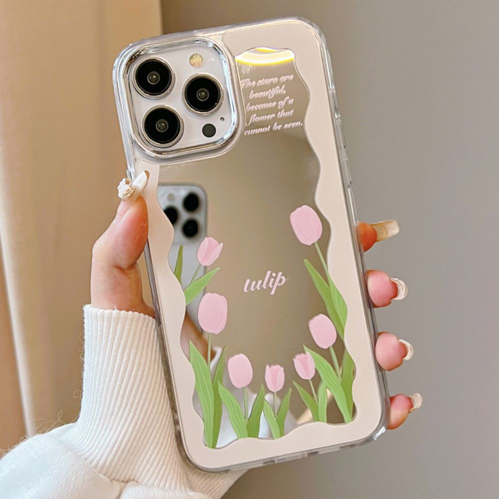 Ốp Điện Thoại Mềm Chống Bụi Bẩn Họa Tiết Hoa Tulip Gắn Gương Cho IPhone 14 13 12 11 Pro Max XS XR