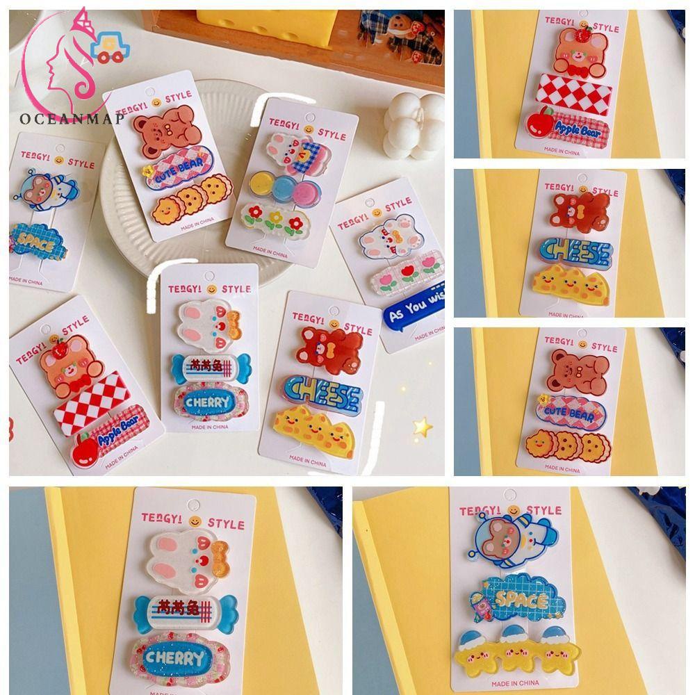 OCEANMAP Set 3 Kẹp Tóc Hình Thỏ / Gấu Đáng Yêu Cho Bé Gái