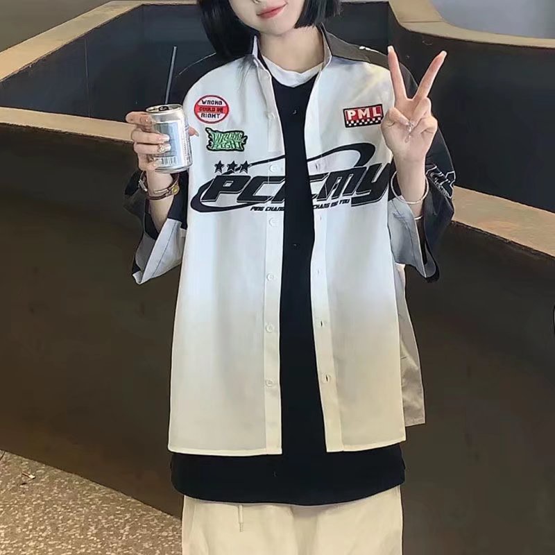 Bộ Đồ Đua Xe Tay Ngắn Thêu Họa Tiết Thổ Cẩm Màu Đỏ Đen Phong Cách Đường Phố Hợp Xu Hướng Cho Bạn Gái